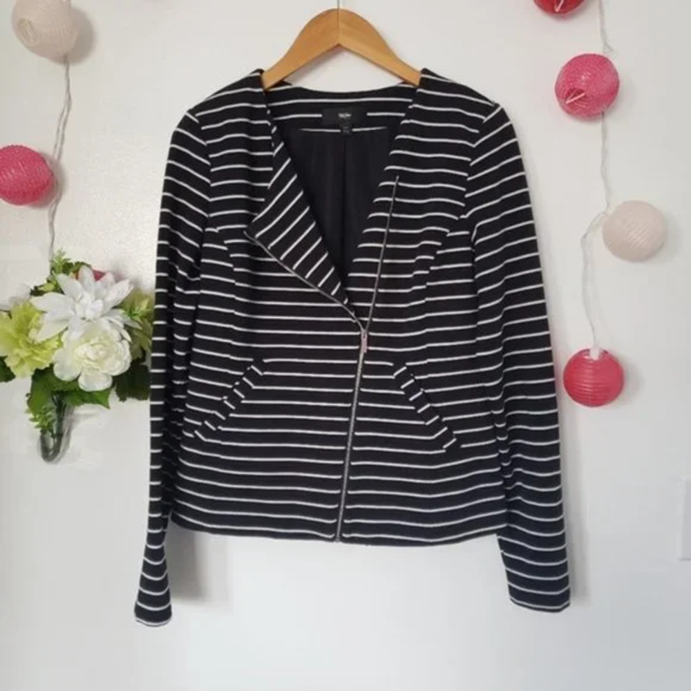 ❤️MOSSIMO black & white striped zip up jacket blazer M